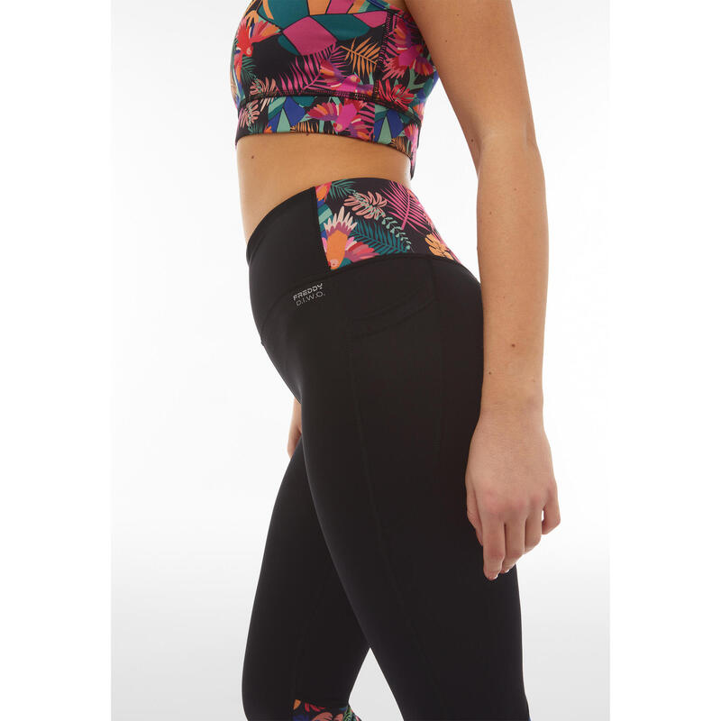 Legging corsaire taille haute avec empiècements à imprimés tropicaux