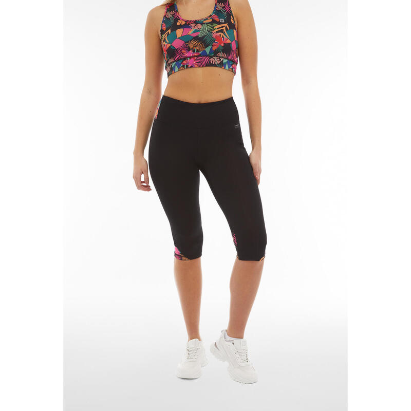 Legging corsaire taille haute avec empiècements à imprimés tropicaux