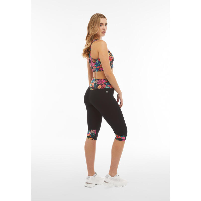 Legging corsaire taille haute avec empiècements à imprimés tropicaux