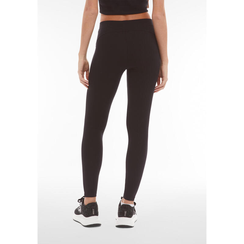 Leggings in heavy jersey stretch con logo bordato glitter