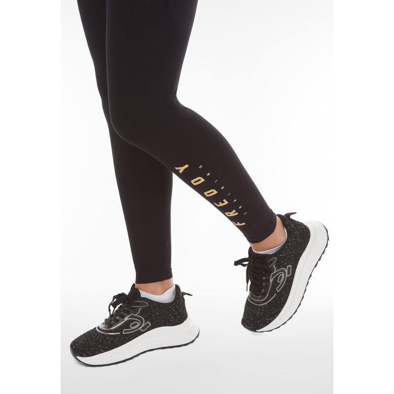 Leggings in heavy jersey stretch con logo bordato glitter