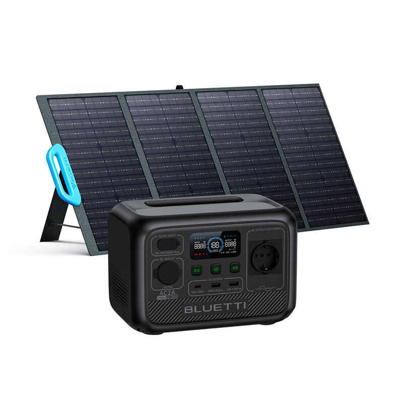BLUETTI AC2A+PV120 zonnegenerator kit, 204Wh/300W LiFePO4 batterij voor Camping