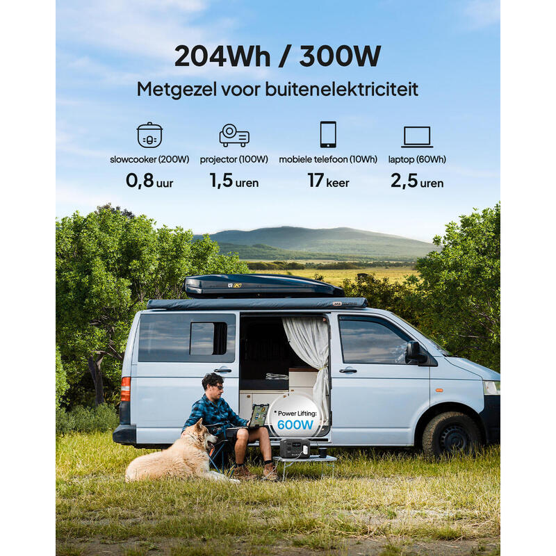 BLUETTI AC2A+PV120 zonnegenerator kit, 204Wh/300W LiFePO4 batterij voor Camping