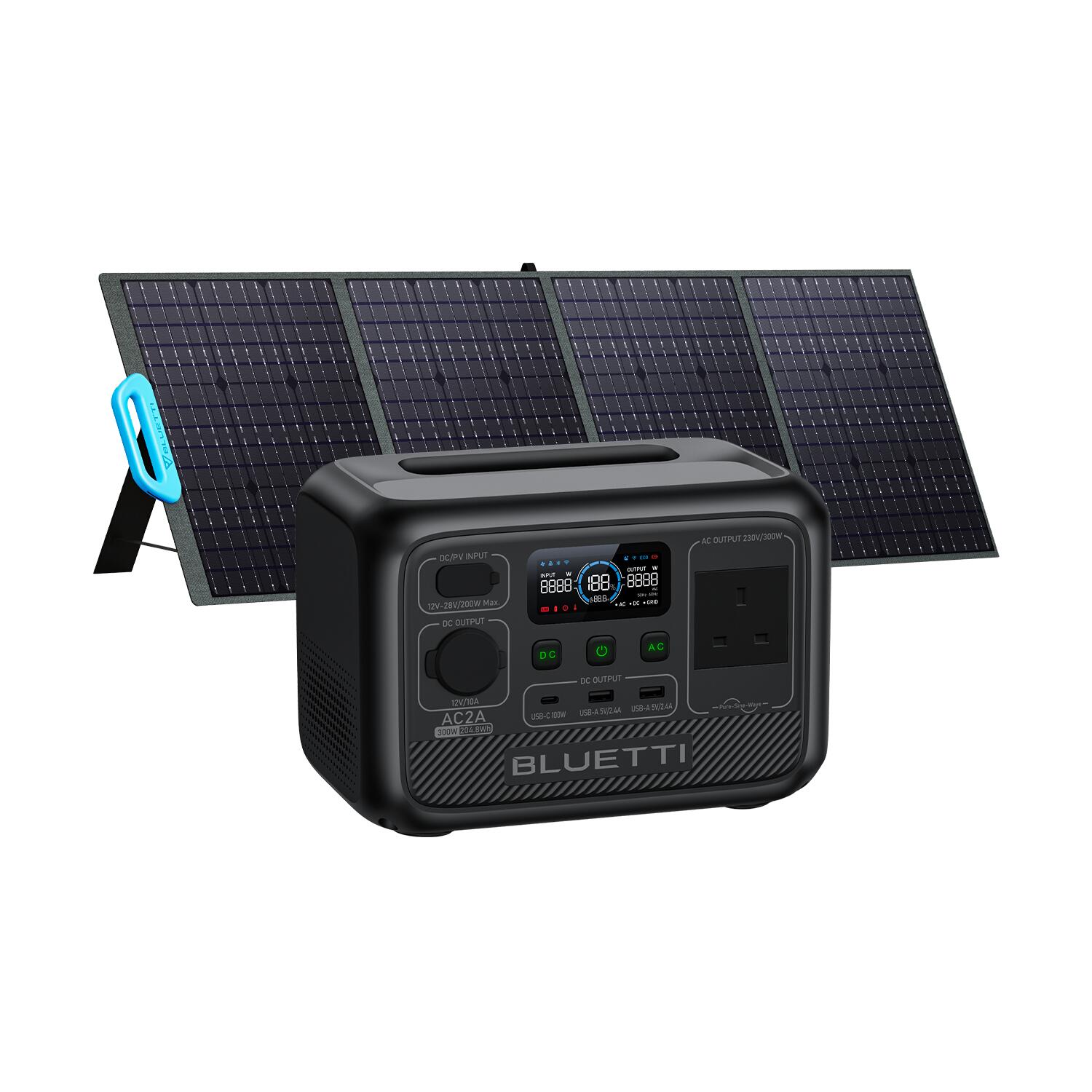 BLUETTI BLUETTI AC2A+PV200 Solar Generator 300W/204Wh LiFePO4 for Camping, Emergency