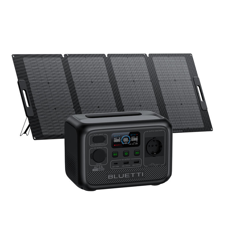 BLUETTI AC2A+PV120S Kit generador solar, 204Wh/300W LiFePO4 Batería para camping
