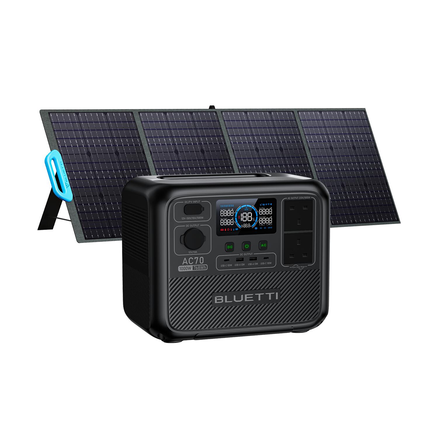 BLUETTI AC70+PV200 Solar Generator 1000W/768Wh LiFePO4 for Camping, Emergency 1/7