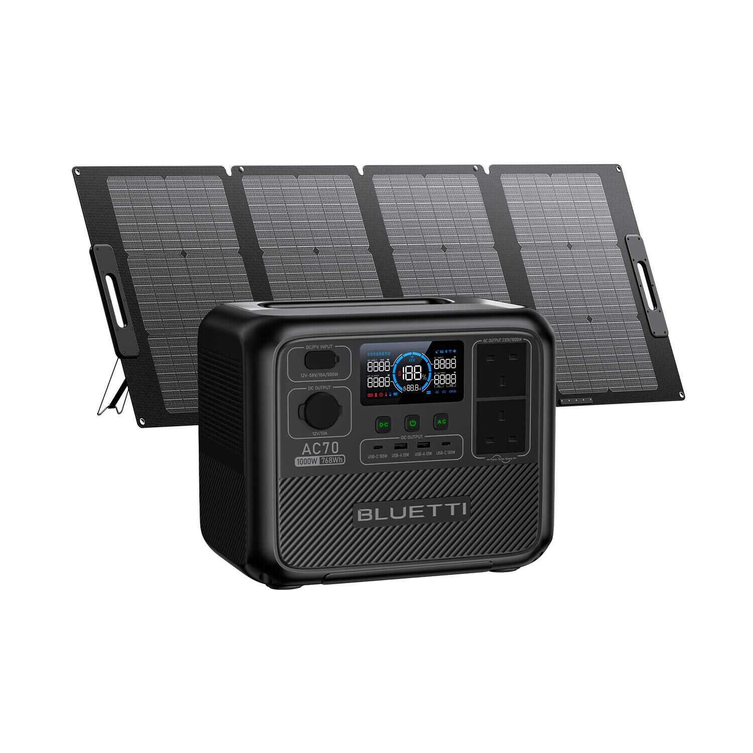 BLUETTI BLUETTI AC70+PV120S Solar Generator 1000W/768Wh LiFePO4 for Camping, Emergency