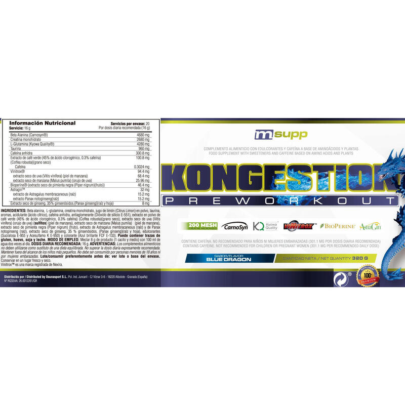 Kongestion Preworkout - 320g Blue Dragon de MM Supplements