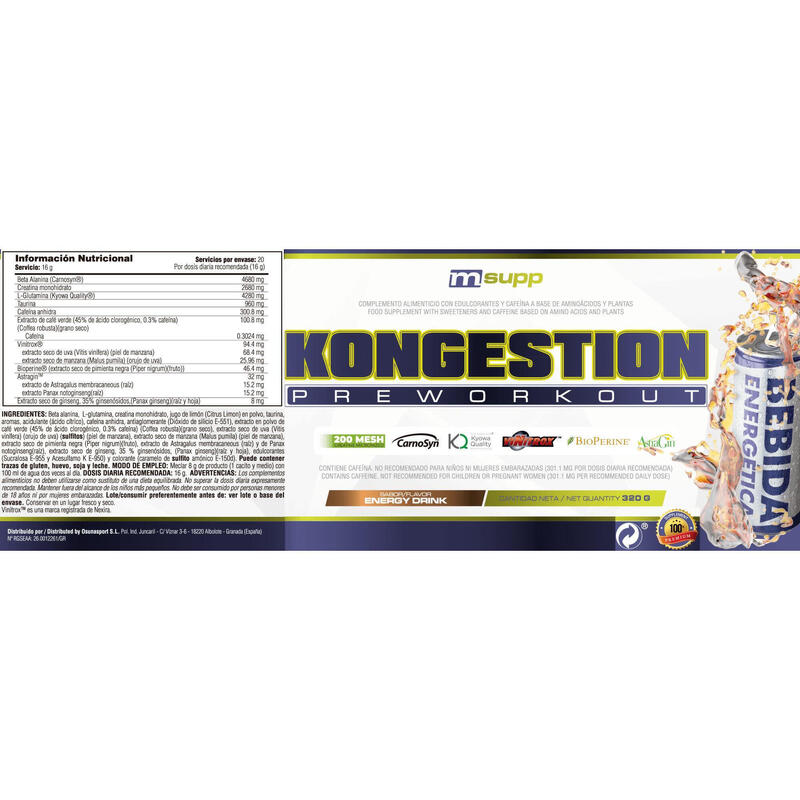 Kongestion Preworkout - 320g Bebida Energetica de MM Supplements