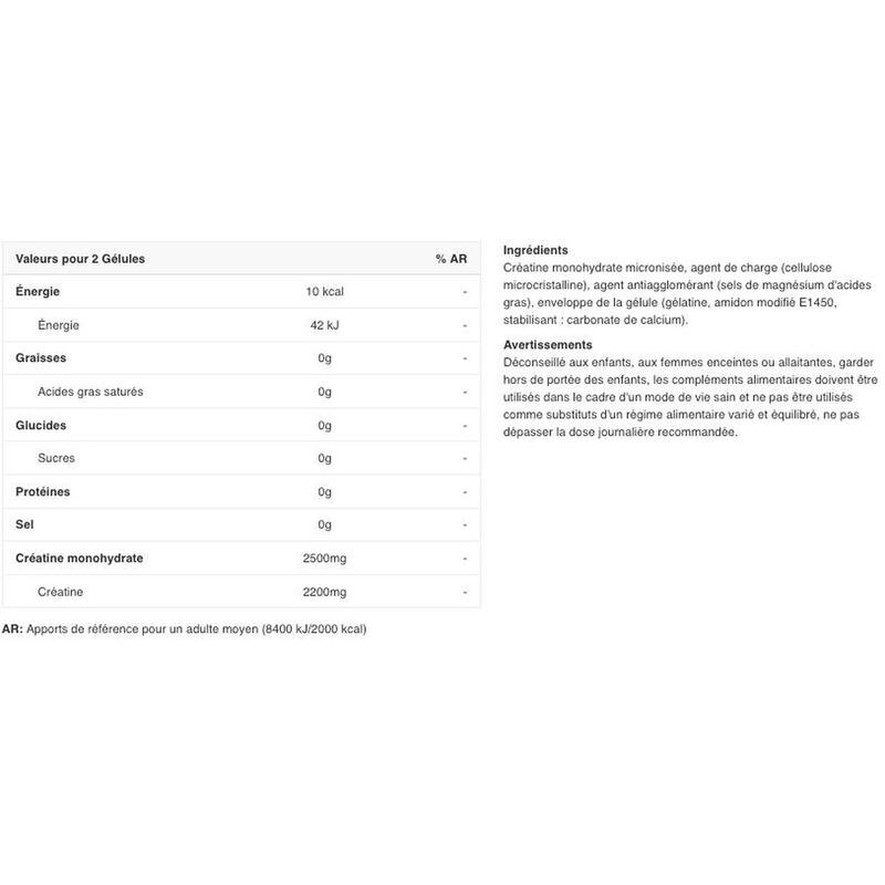 Créatine monohydrate - Creatine 1250 Mega Caps