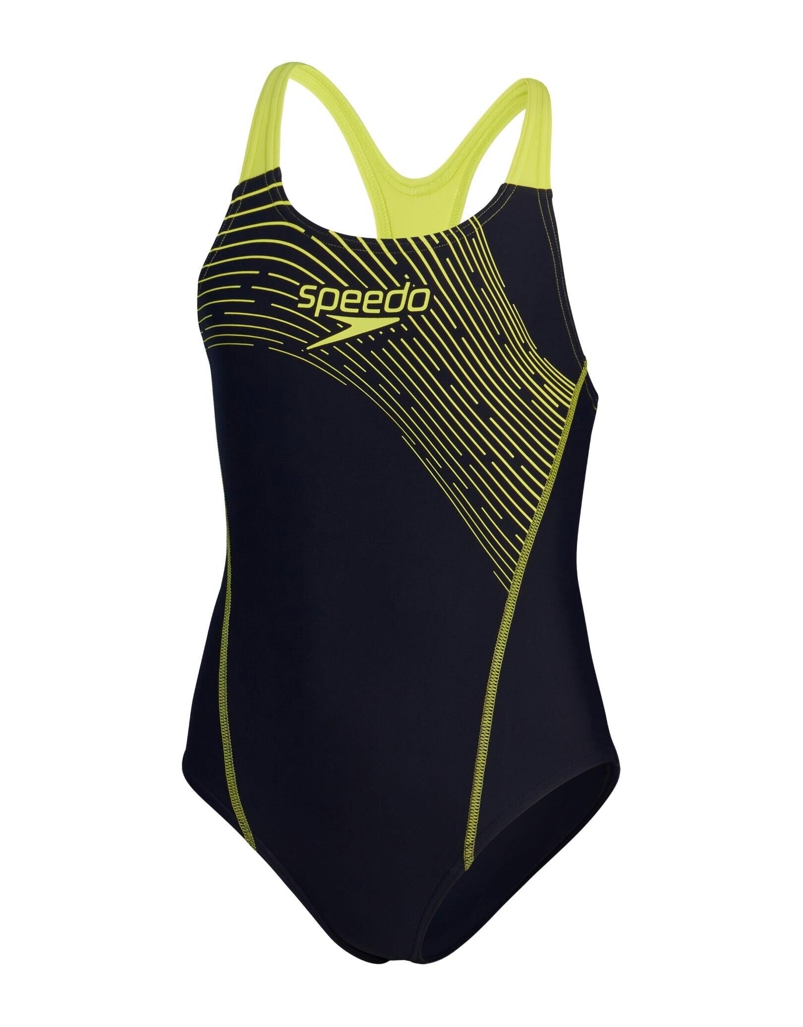 SPEEDO Speedo Girls Medley Logo Medalist Swimsuit - Navy/Yellow