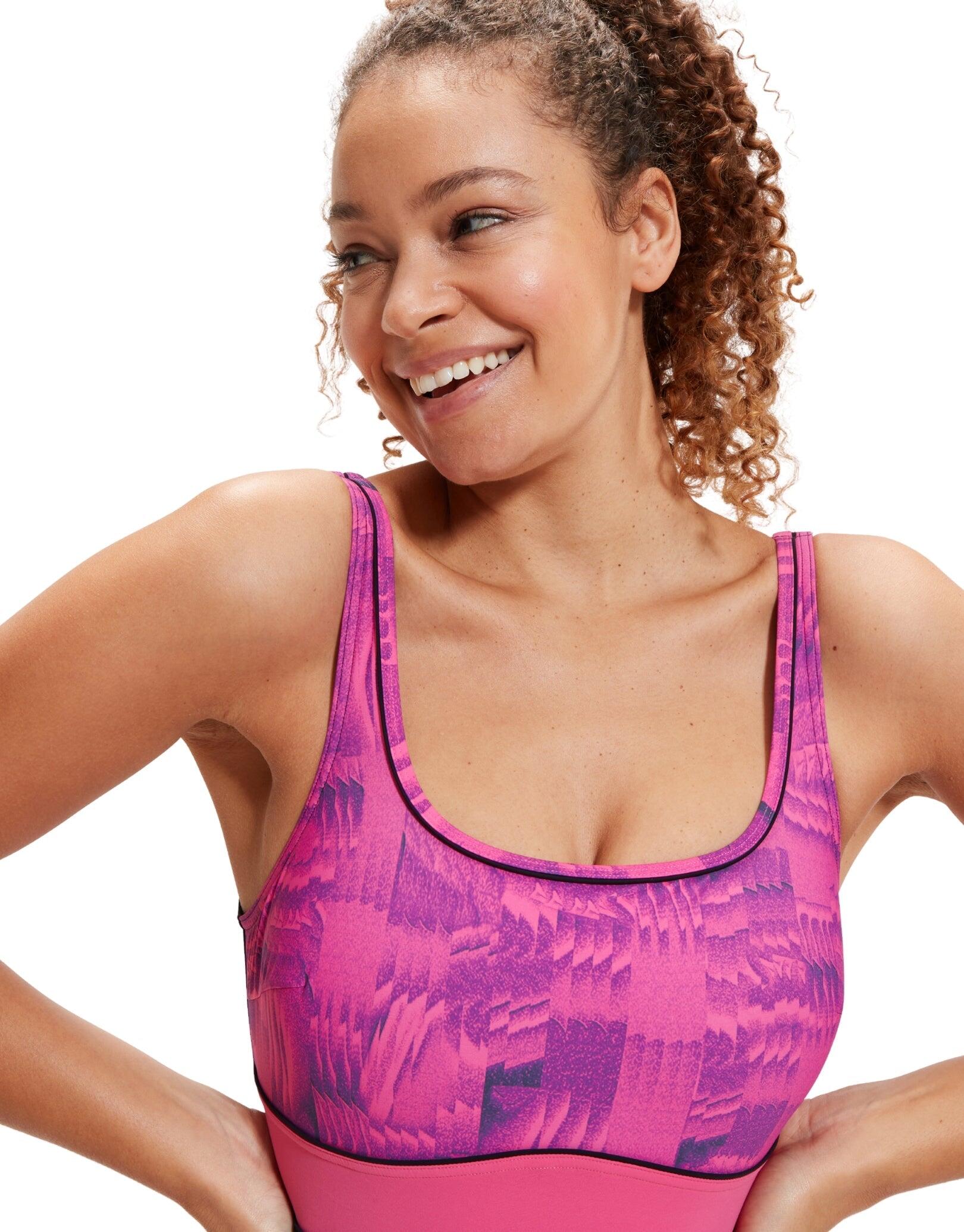 Speedo Shaping Contour Eclipse Printed Swimsuit Black/Pink