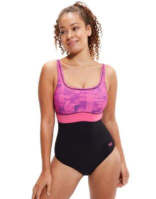 Speedo Shaping Contour Eclipse Badeanzug - Schwarz / Pink - UK Größe 46