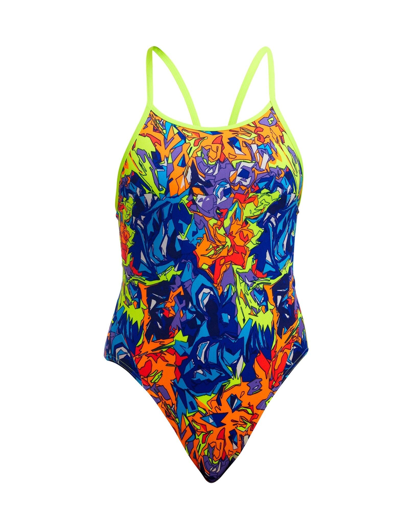 Funkita Girls Mixed Mess Diamond Back Swimsuit - Blue/Yellow 3/4