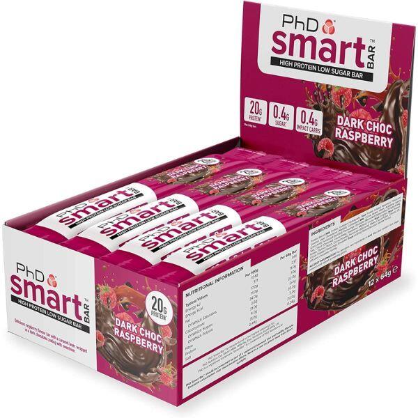 PHD NUTRITION PhD Nutrition | Smart Bar | Dark Chocolate Raspberry Flavour | 64g | 12 pack