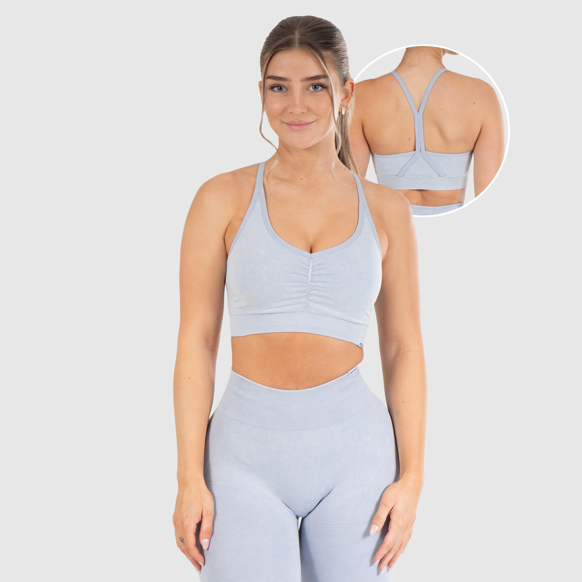 SMILODOX Damen Sport BH Batik Scrunch Hellblau
