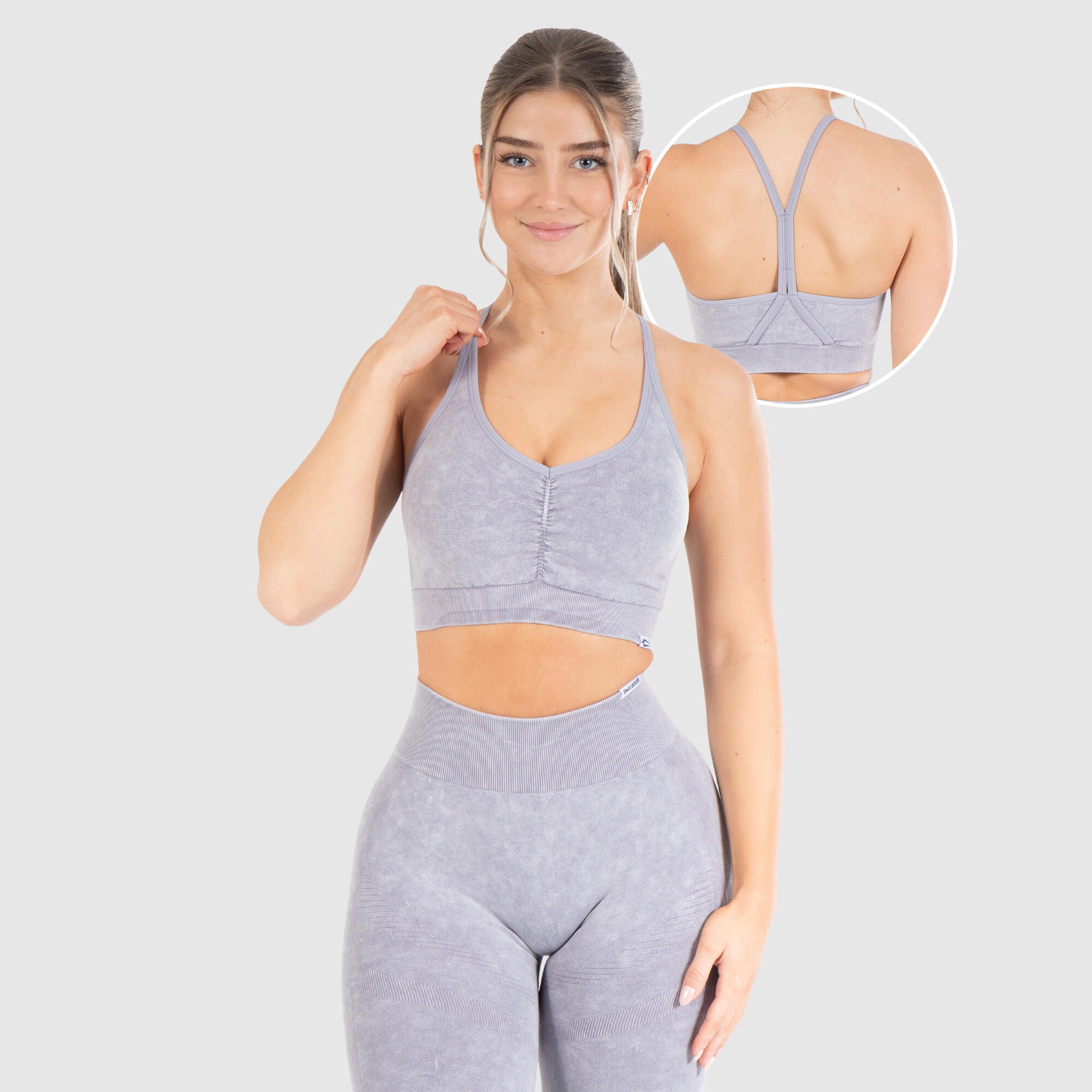 SMILODOX Damen Sport BH Batik Scrunch Grau