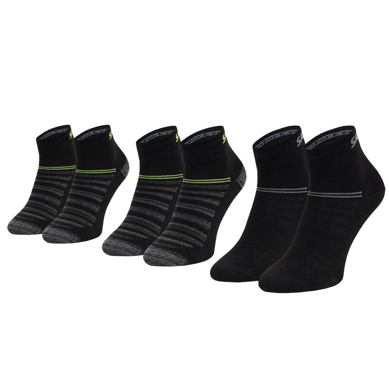 Uniszex zokni, Skechers 3PPK Unisex Mesh Ventilation Quarter Socks, fekete
