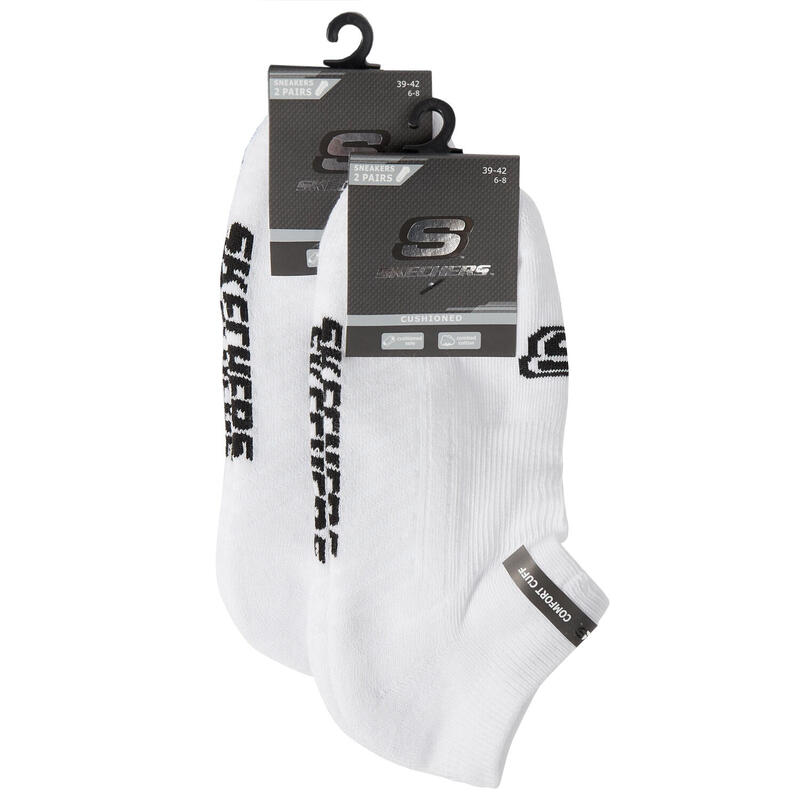 Uniszex zokni, Skechers 2PPK Basic Cushioned Sneaker Socks, fehér