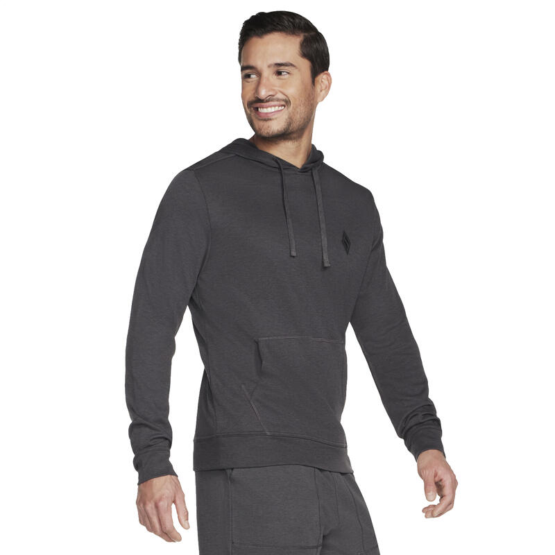 Férfi pulóver, Skechers Go Knite Pique Pullover Hoodie, szürke