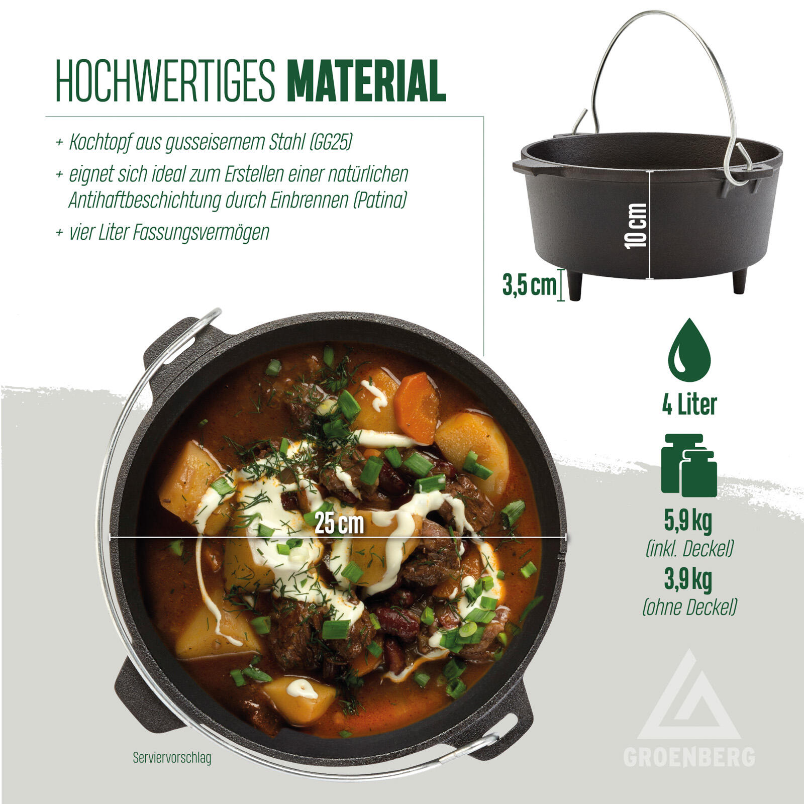 Feuertopf Askja Pot 4 L Koch Topf Dutch Oven Camping Outdoor Gusseisen 3/7