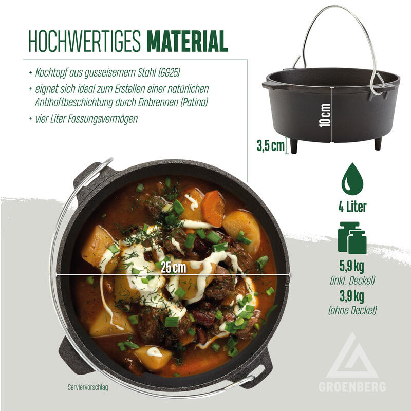 Casserole de feu Askja Pot 4 L Dutch Oven Camping Outdoor Fonte