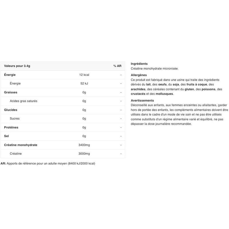 Créatine monohydrate - Creatine Monohydrate Powder - Saveur neutre 550g