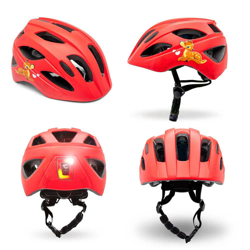 Casco da Bici per Bambini di 6-12 Anni | Rosso con Cerbiatto| Omologato EN1078