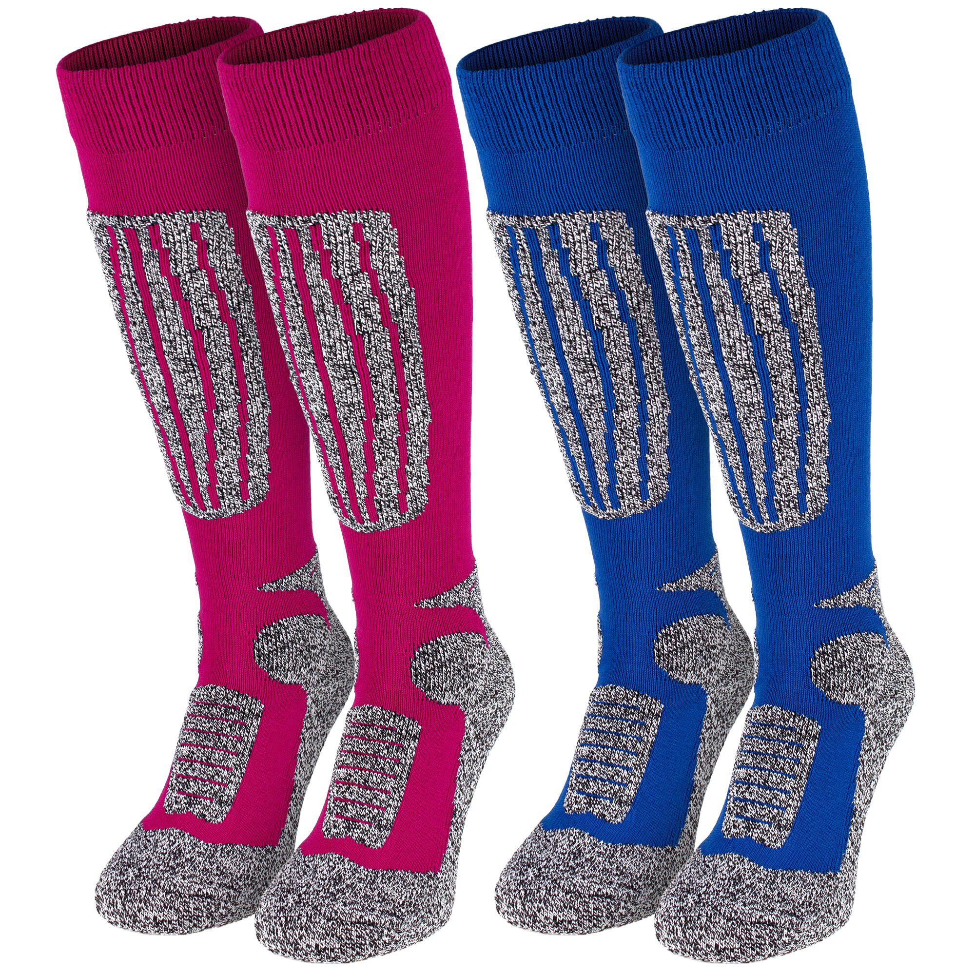 Ski socks | 2 pairs mid-socks padded | Women & Men | Blue/Pink