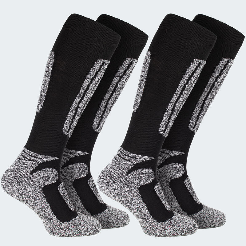 Chaussettes de ski | 2 paires mi-bas rembourrés | Femmes & Hommes | Noir