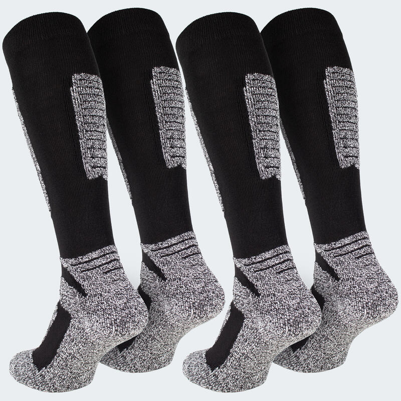 Chaussettes de ski | 2 paires mi-bas rembourrés | Femmes & Hommes | Noir