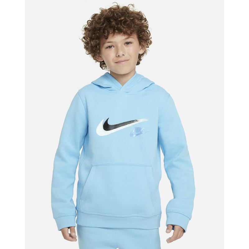 Felpa ragazzo nike sportswear - celeste in cotone felpato