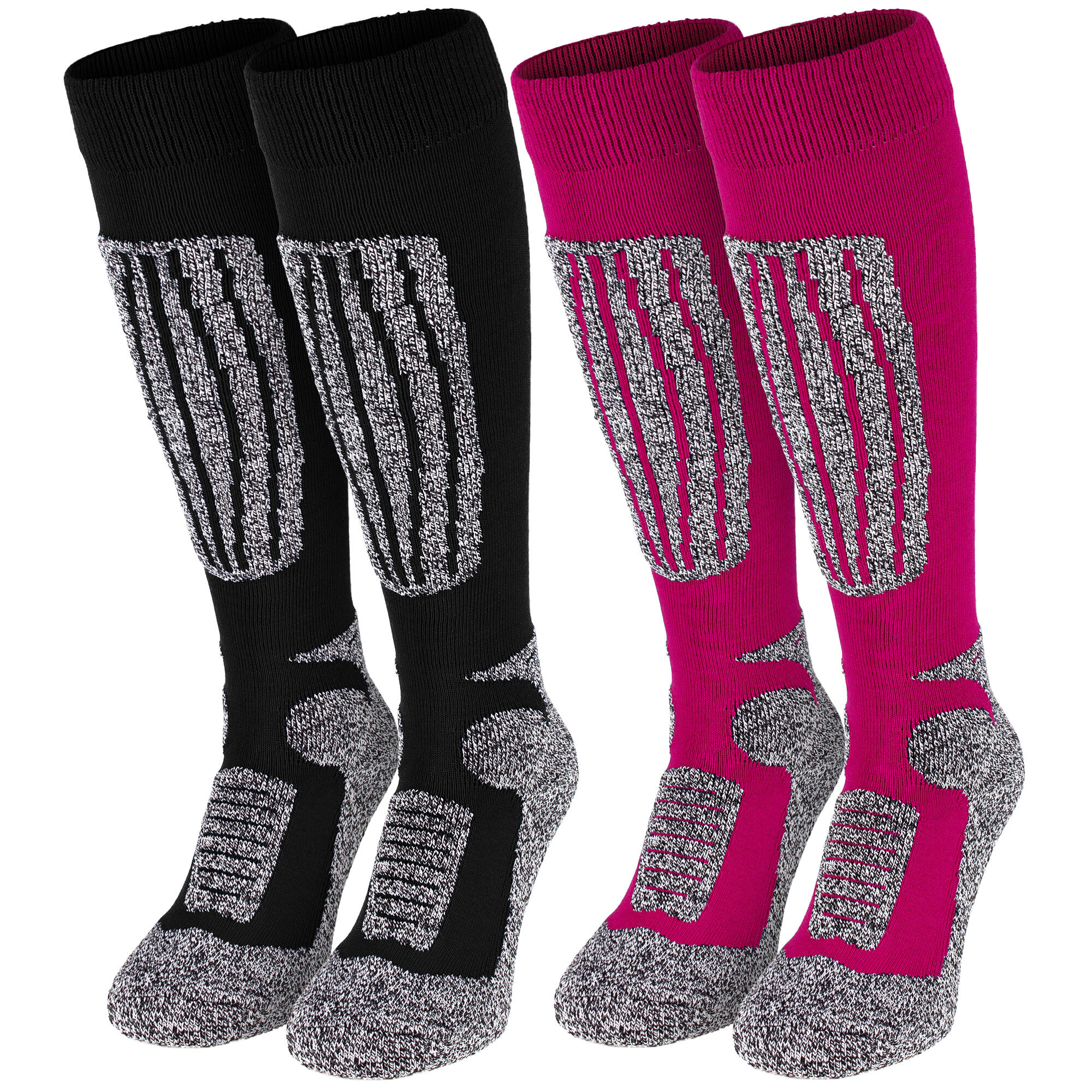 Ski socks | 2 pairs mid-socks padded | Women & Men | Black/Pink