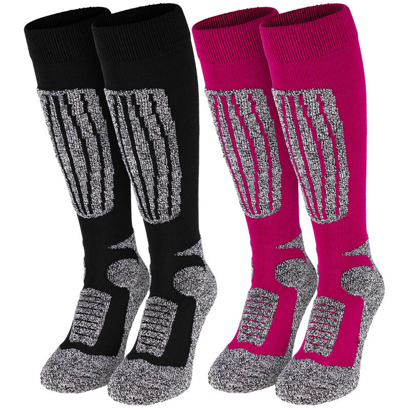 Șosete de schi căptușite 'snow' | 2 perechi | femei și bărbați | Negru/Roz