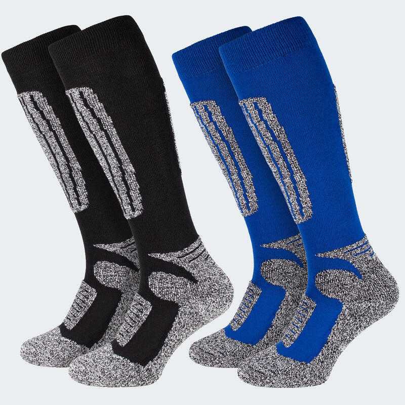 Chaussettes de ski | 2 paires mi-bas rembourrés | Femmes & Hommes | Noir/Bleu