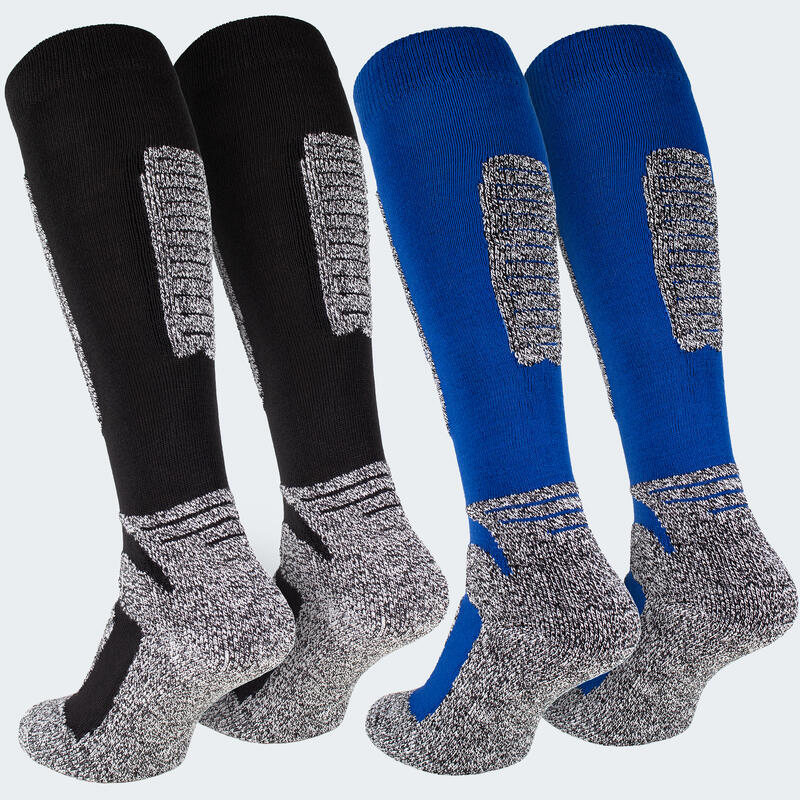 Meias de esqui acolchoadas 'snow' | 2 pares | Mulher e homem | Preto/Azul