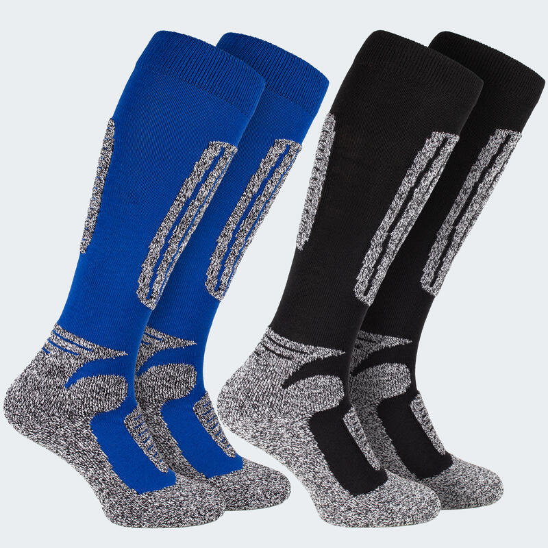 Chaussettes de ski | 2 paires mi-bas rembourrés | Femmes & Hommes | Noir/Bleu