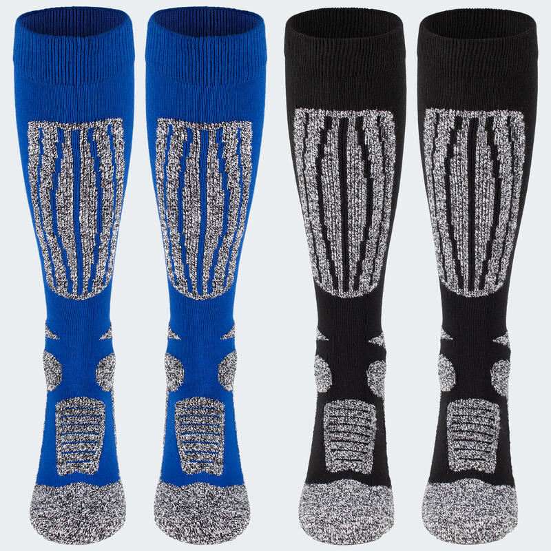 Chaussettes de ski | 2 paires mi-bas rembourrés | Femmes & Hommes | Noir/Bleu