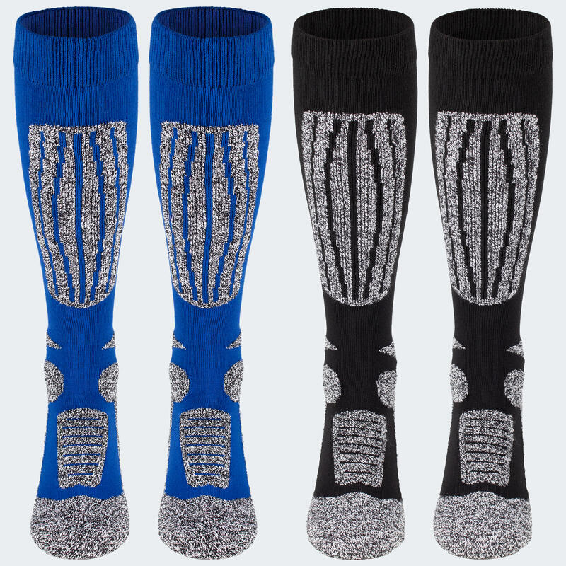 Șosete de schi căptușite 'snow' | 2 perechi | femei și bărbați | Negru/Albastru