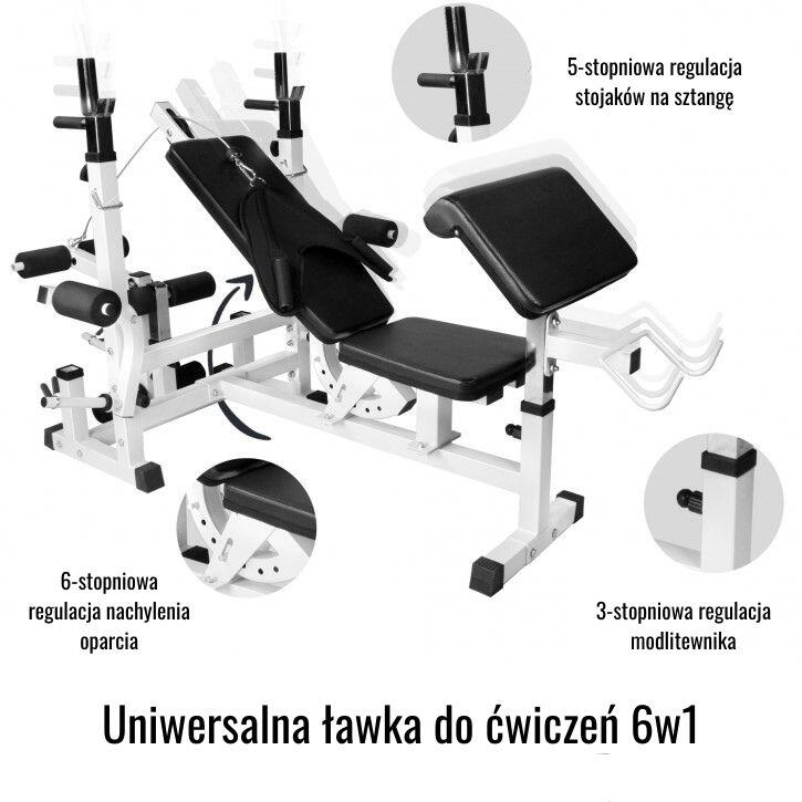 Zestaw 70 kg - Ławka wielofunkcyjna 6w1 + 2 sztangi bitumiczne