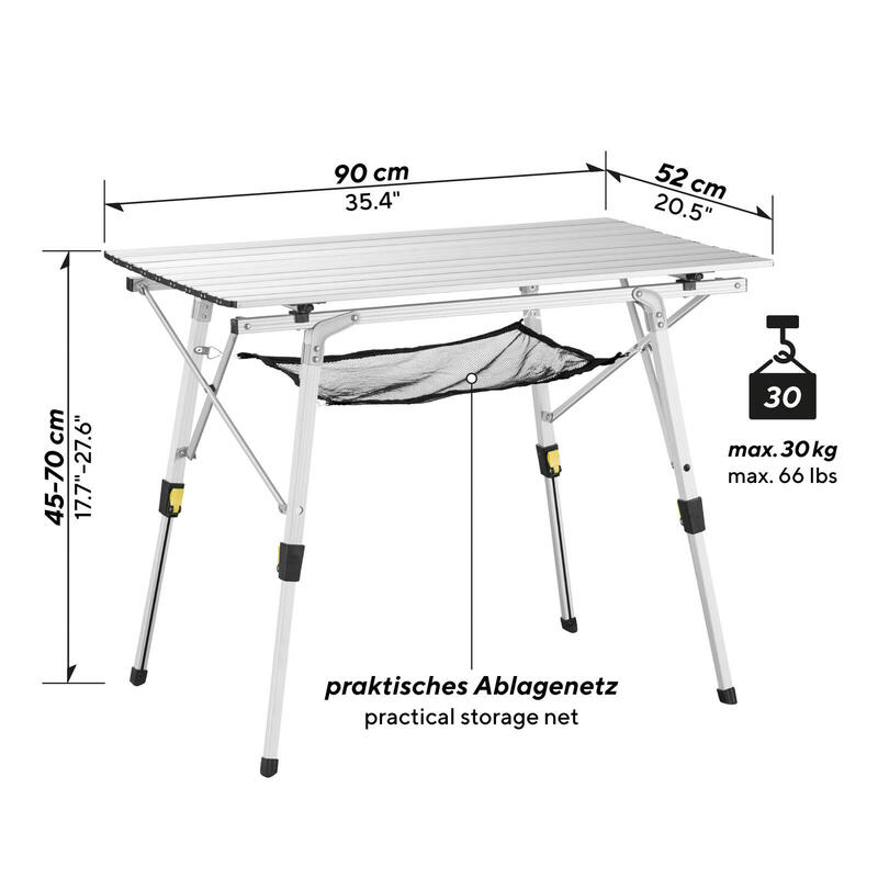 Table de camping Variety M à roulettes Réglable en hauteur continu Alu