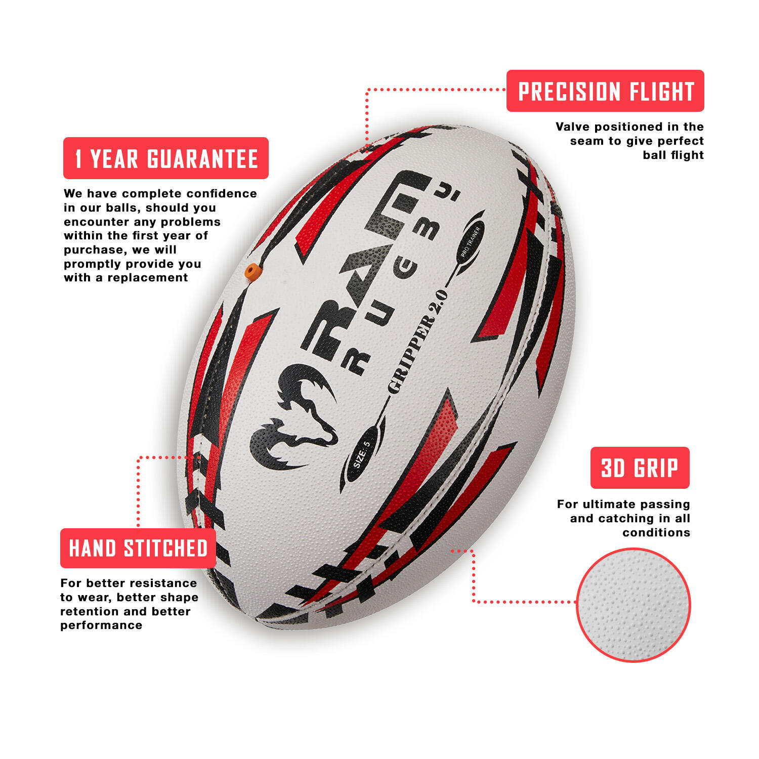 Gripper 2.0 Pro Trainer Rugby Ball 2/2