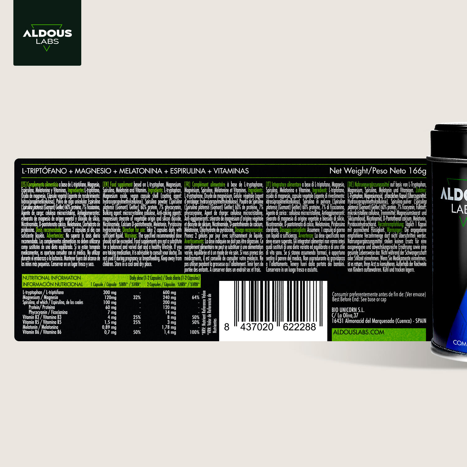 L-triptofano con melatonina, magnesio, spirulina e vitamine 6/7