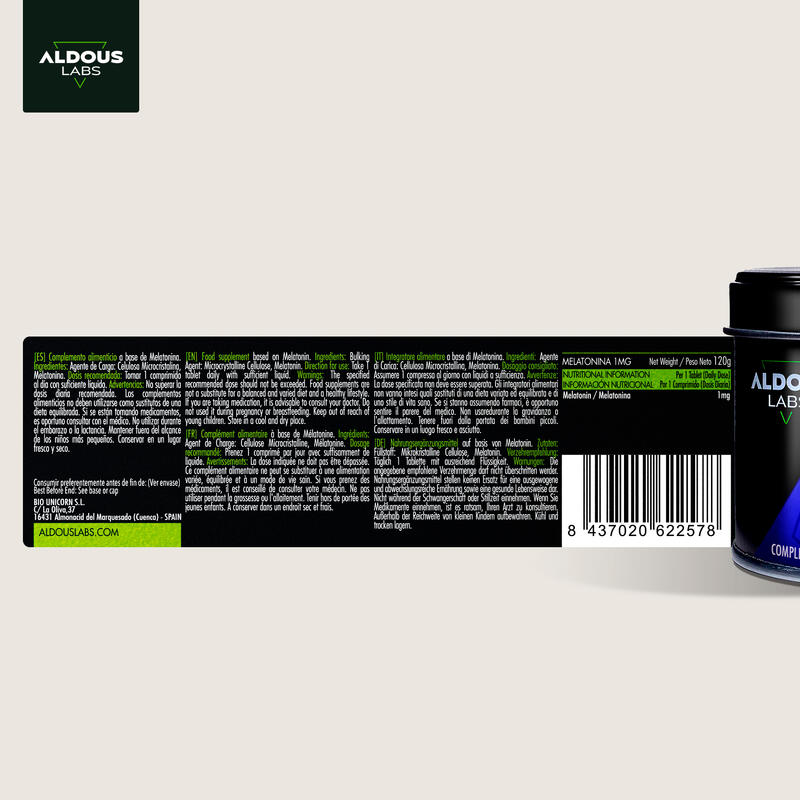 Melatonina Pura 1mg Aldous Labs | 500 Comprimidos