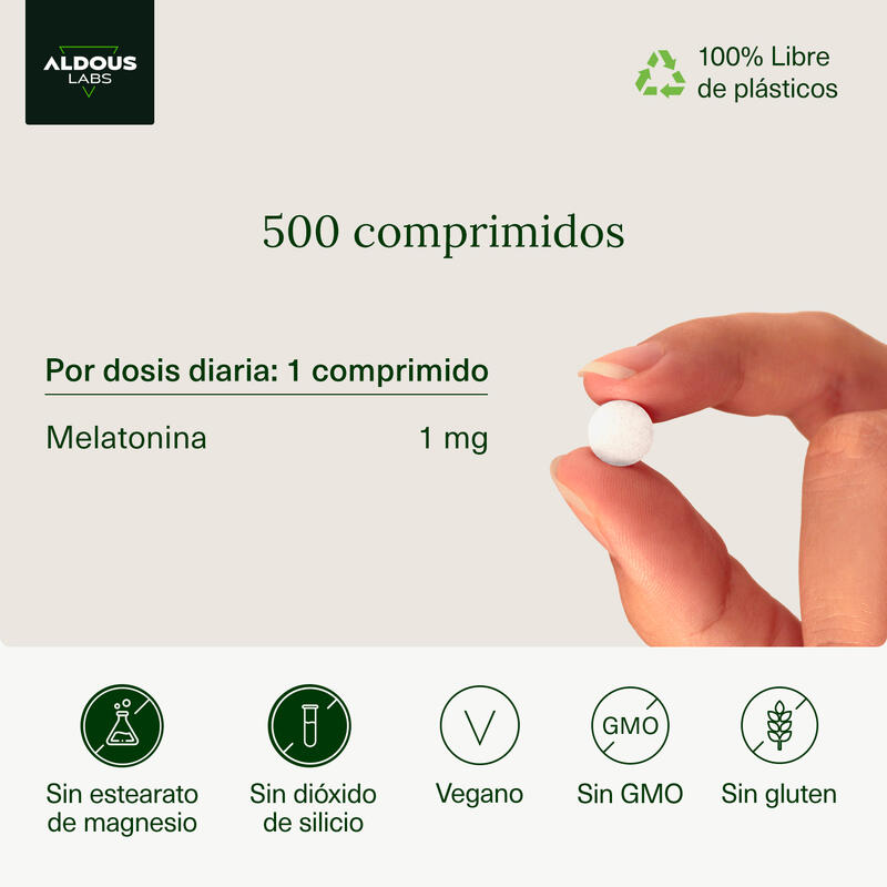Melatonina Pura 1mg Aldous Labs | 500 Comprimidos