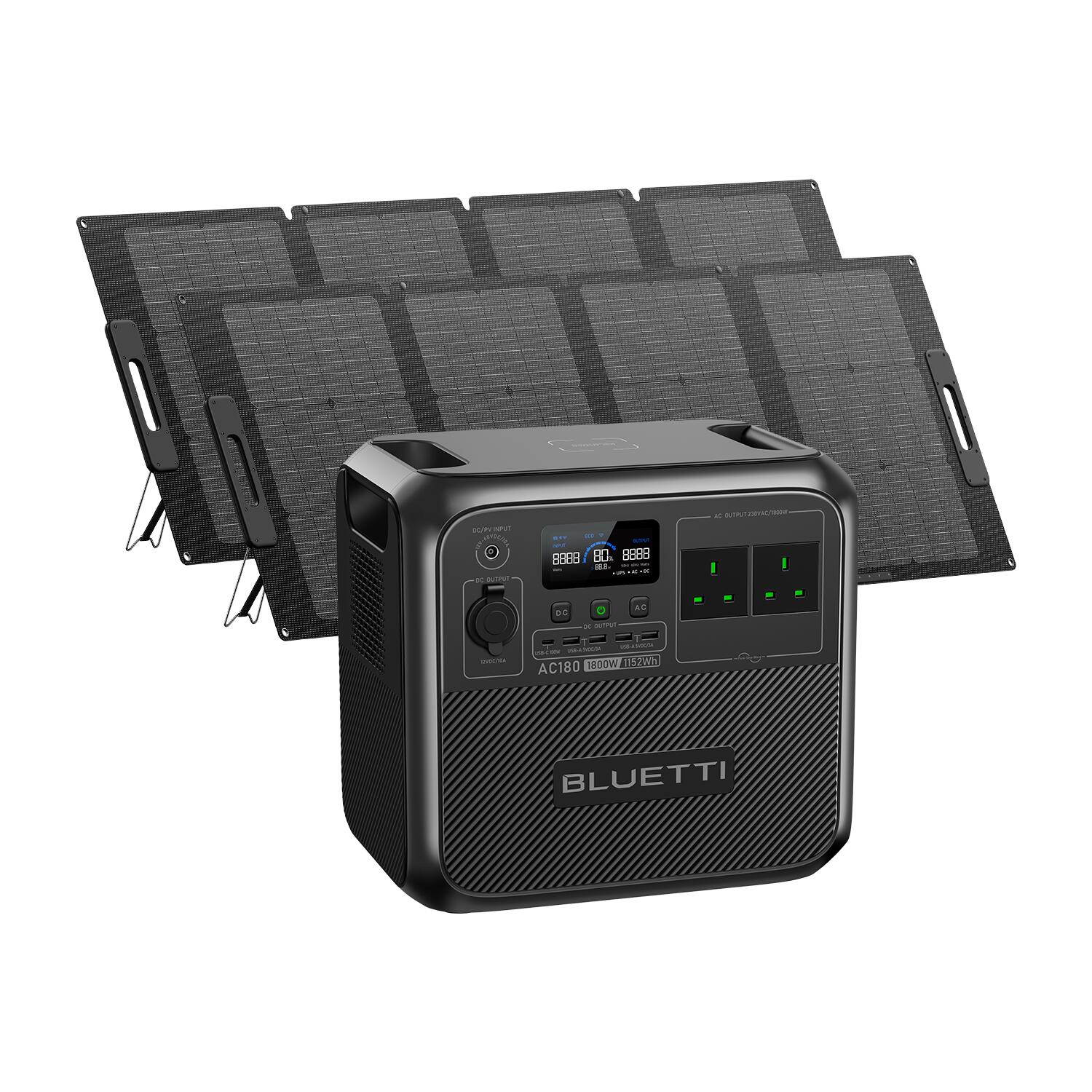 BLUETTI BLUETTI Solar Generator AC180 with 2*PV120S,1800W AC Outlets,LiFePO4 for Camping