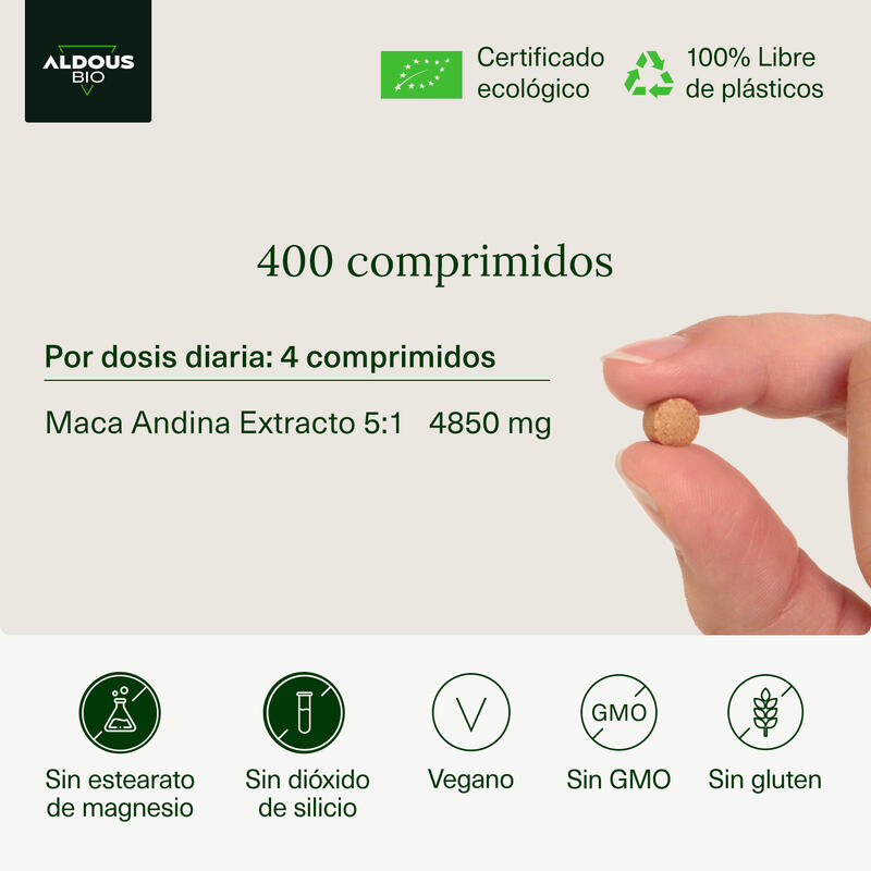 Maca Andina Aldous Bio | Extracto (5:1) | 400 comprimidos