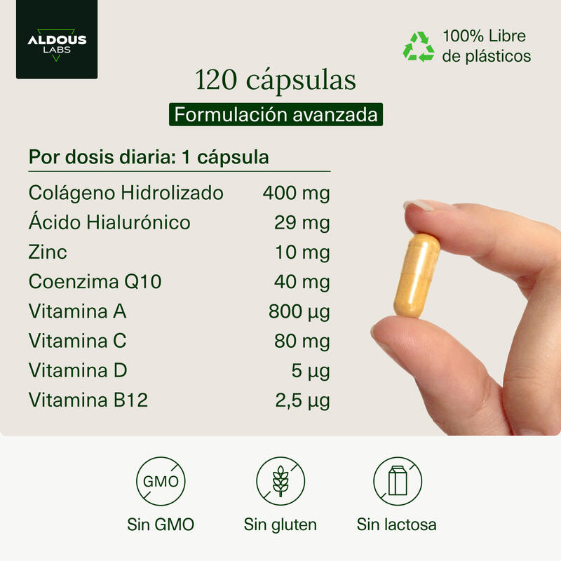Colágeno Hidrolizado con Ácido Hialurónico Aldous Labs | 120 Cápsulas