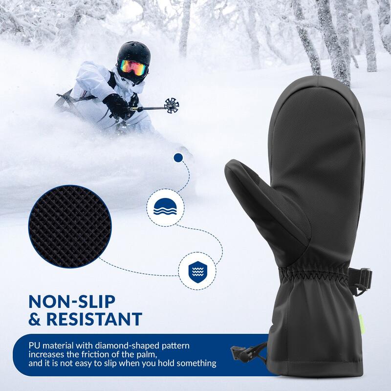 Waterdichte QUNATURE skihandschoenen touchscreen warm voor volwassenen XS Zwart