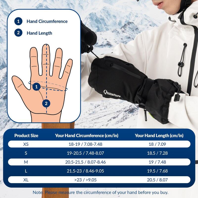Gants de Ski Adulte QUNATURE Imperméables Écran Tactile Polaire Épais XL Noir